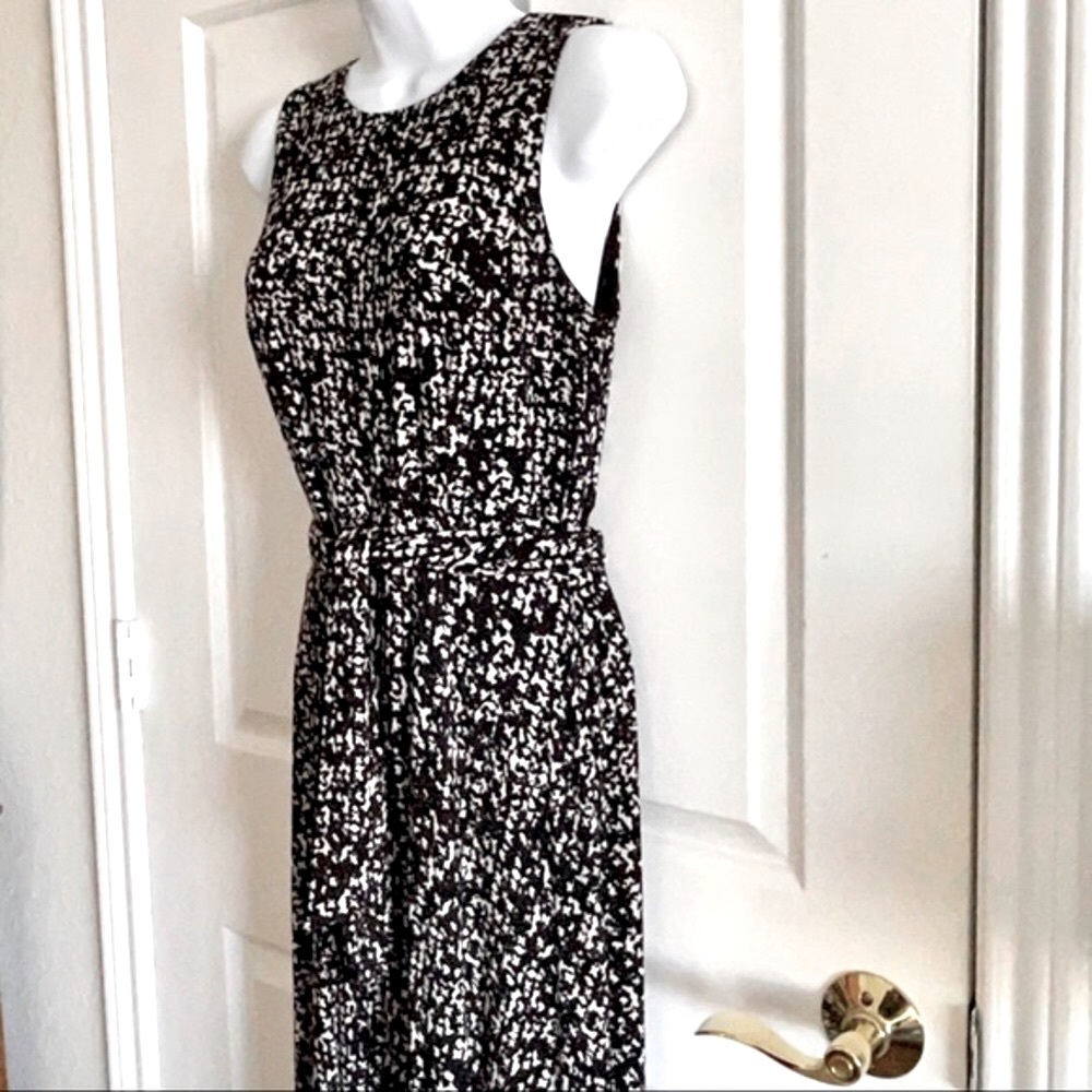 Lauren Ralph Lauren Black & White Print Sleeveless Jersey Midi-dress Full Skirt - Picture 5 of 13